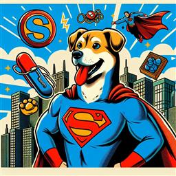 Superman dog photo.